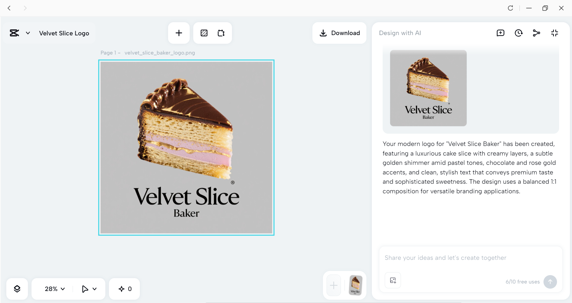 Generating a logo design for cake shop in the CapCut desktop video editor