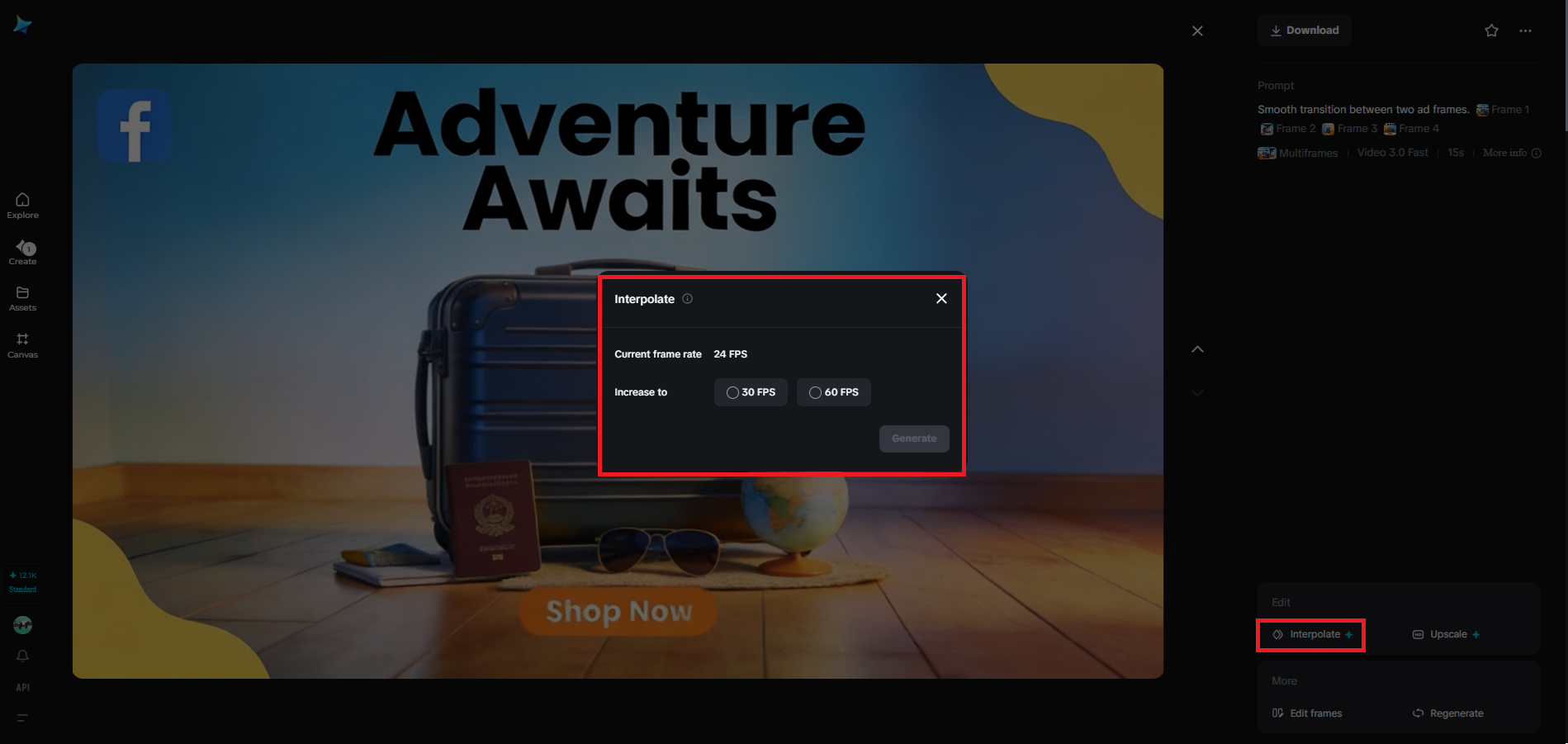Interpolar recurso em Dreamina