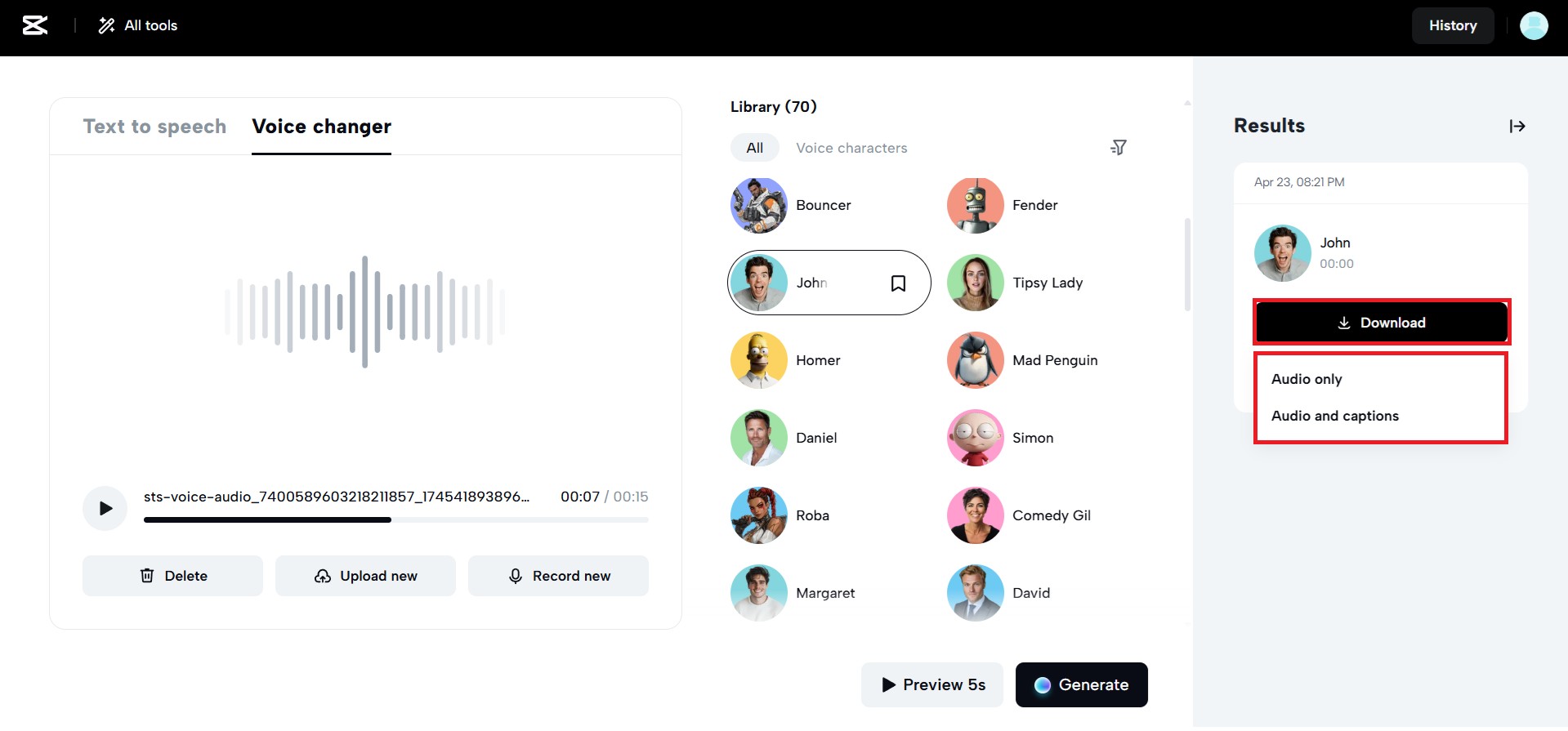 Generate and download