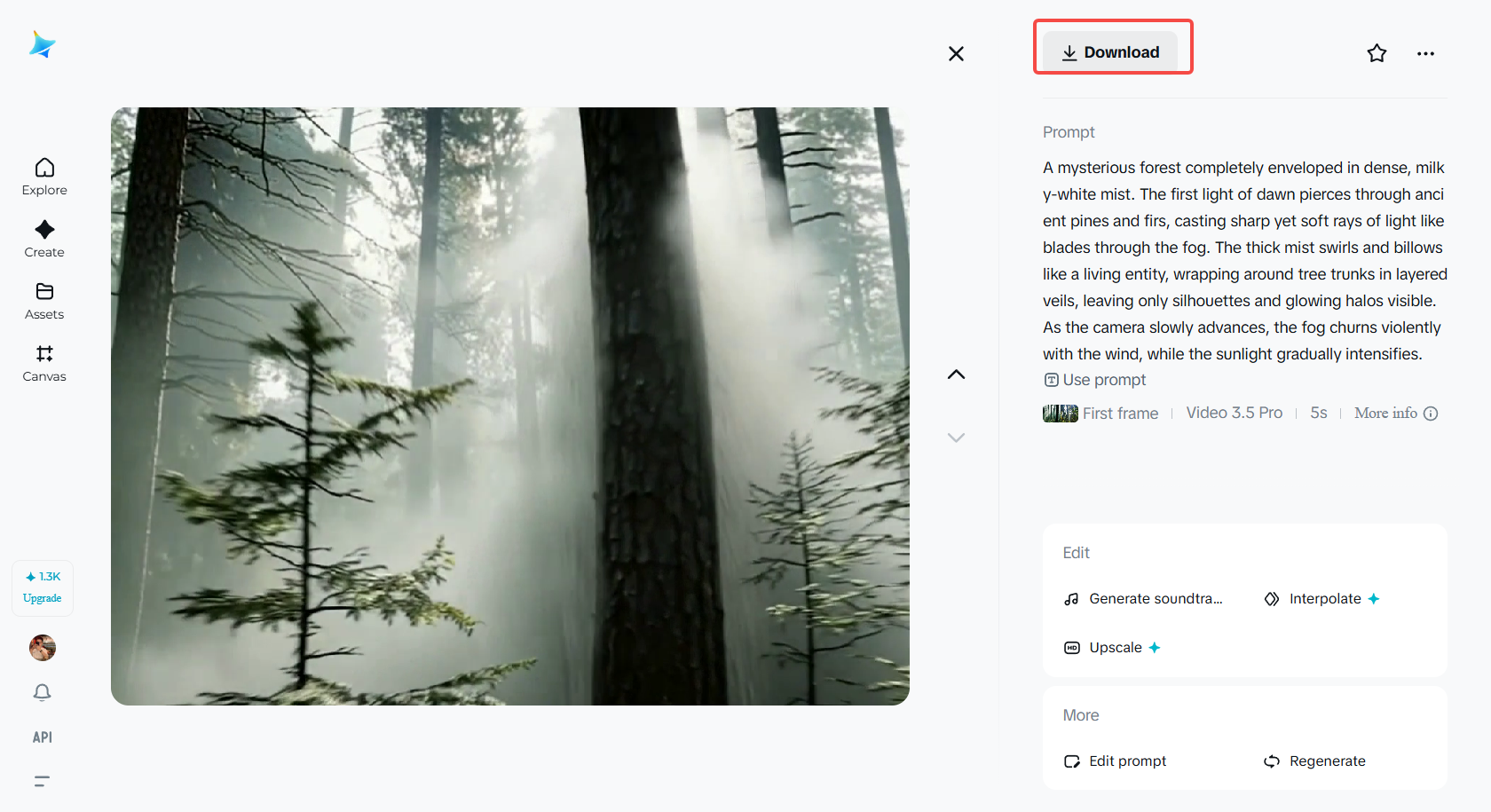 Descărcarea video fum în Dreamina
