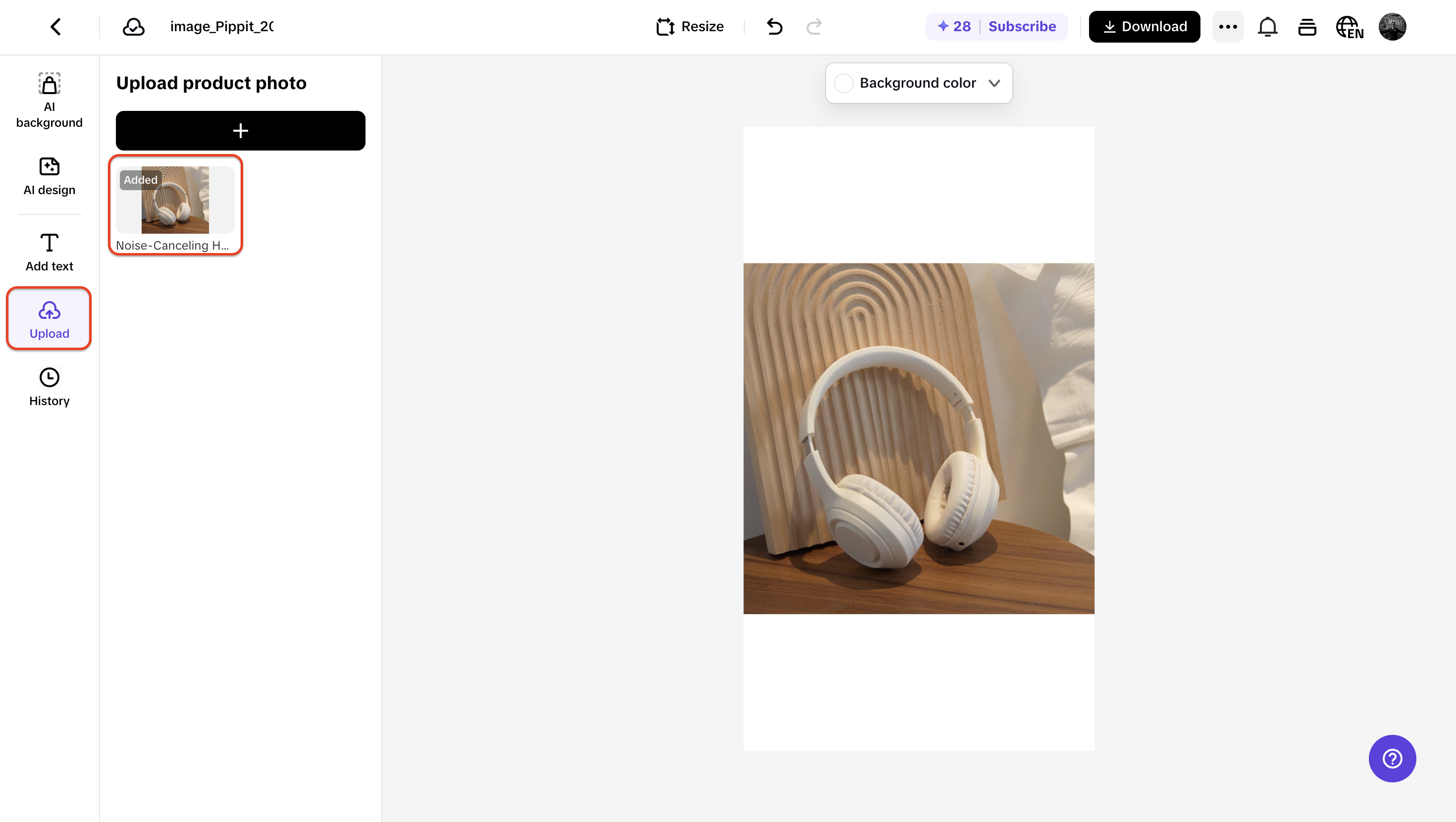 Upload the product image