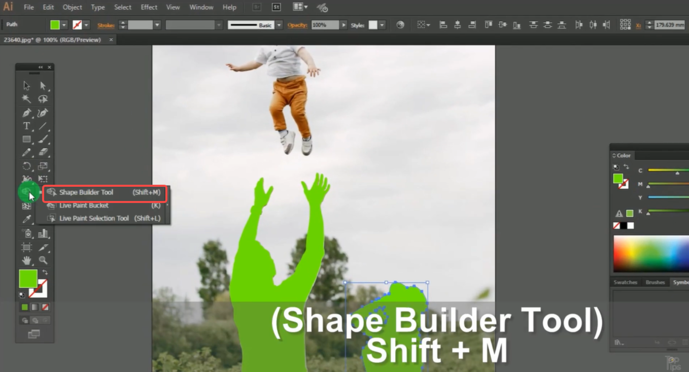 Используйте инструмент Shape Builder для удаления фона изображения