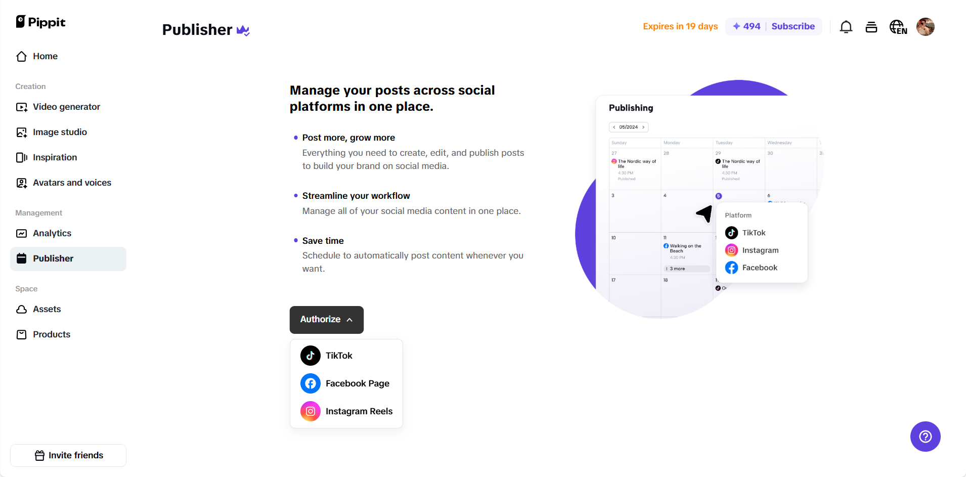 Awtomatikong publisher at analytics ng Pippit