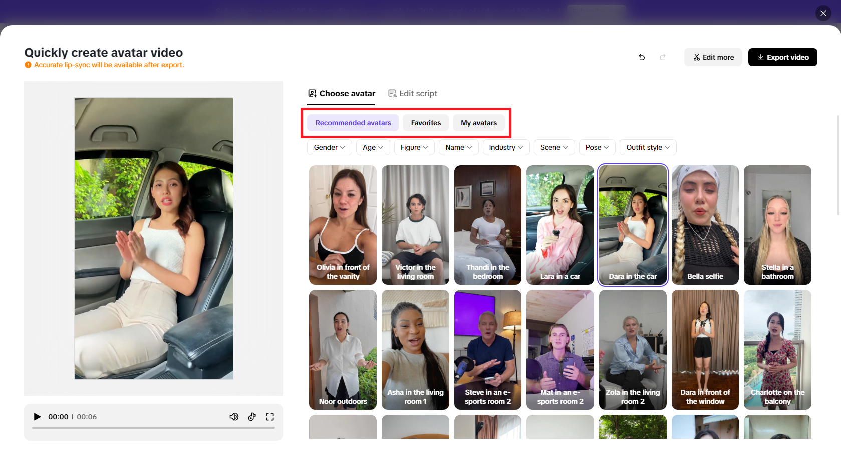 Ability to select your avatar