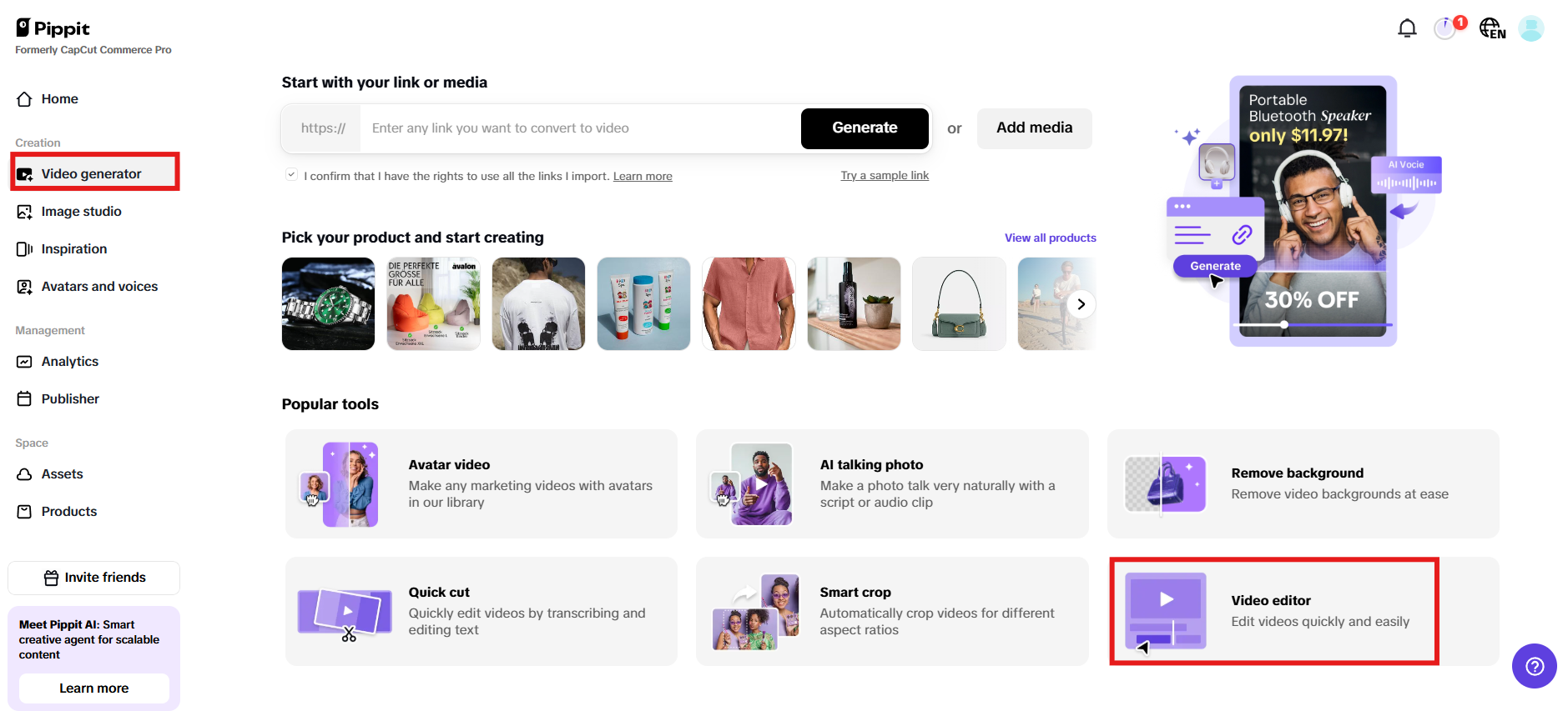 Access video editor and upload media