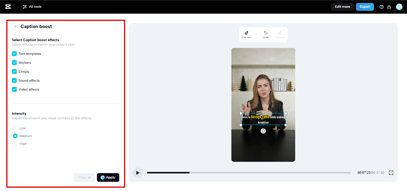CapCut Web caption boost