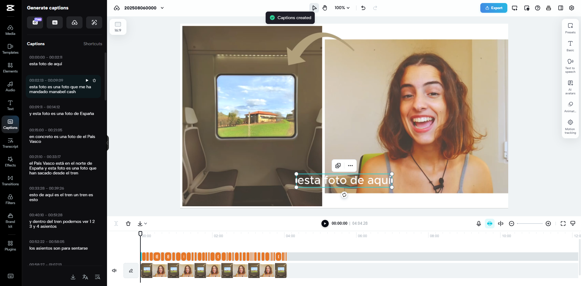 Interface von CapCut Web - eine einfache Möglichkeit, spanische Audios in Videos in englischen Text umzuwandeln