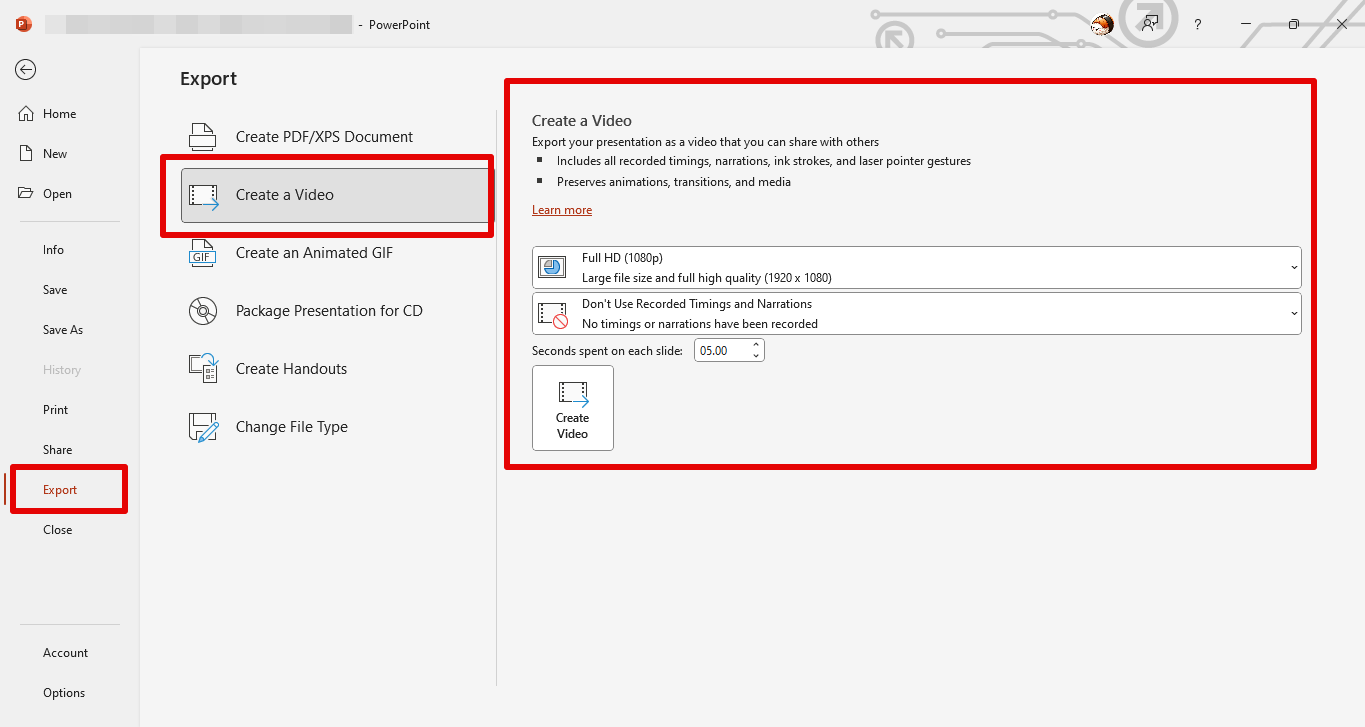 Converting PPT to video in PowerPoint