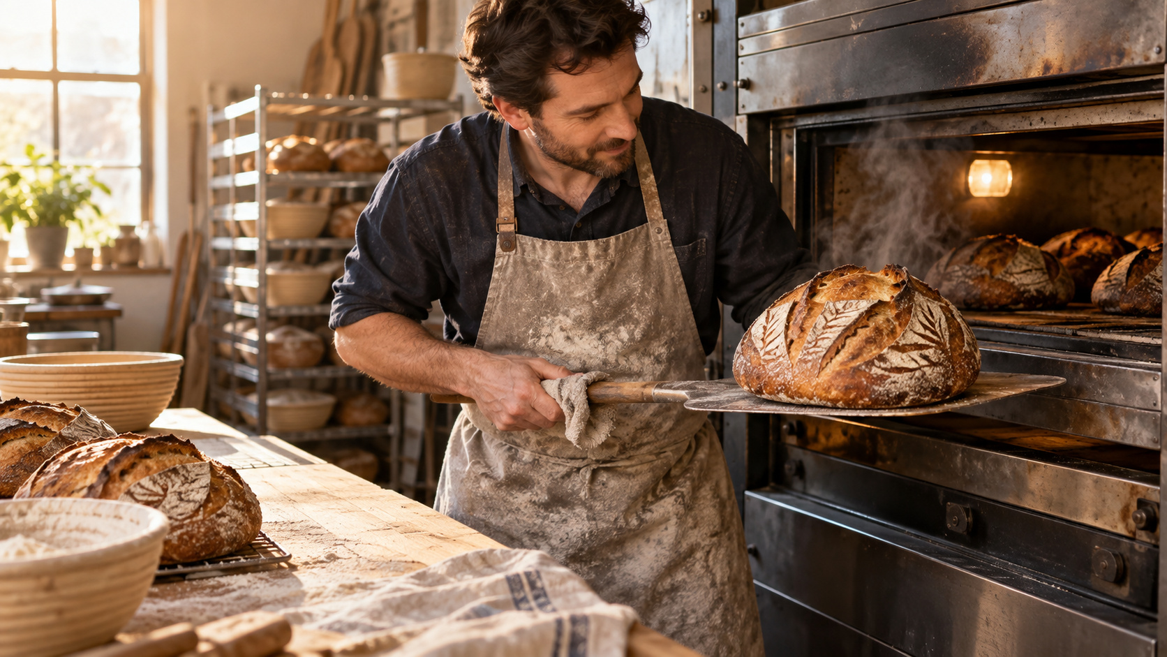 AI baker portrait prompts: Bread Oven Morning