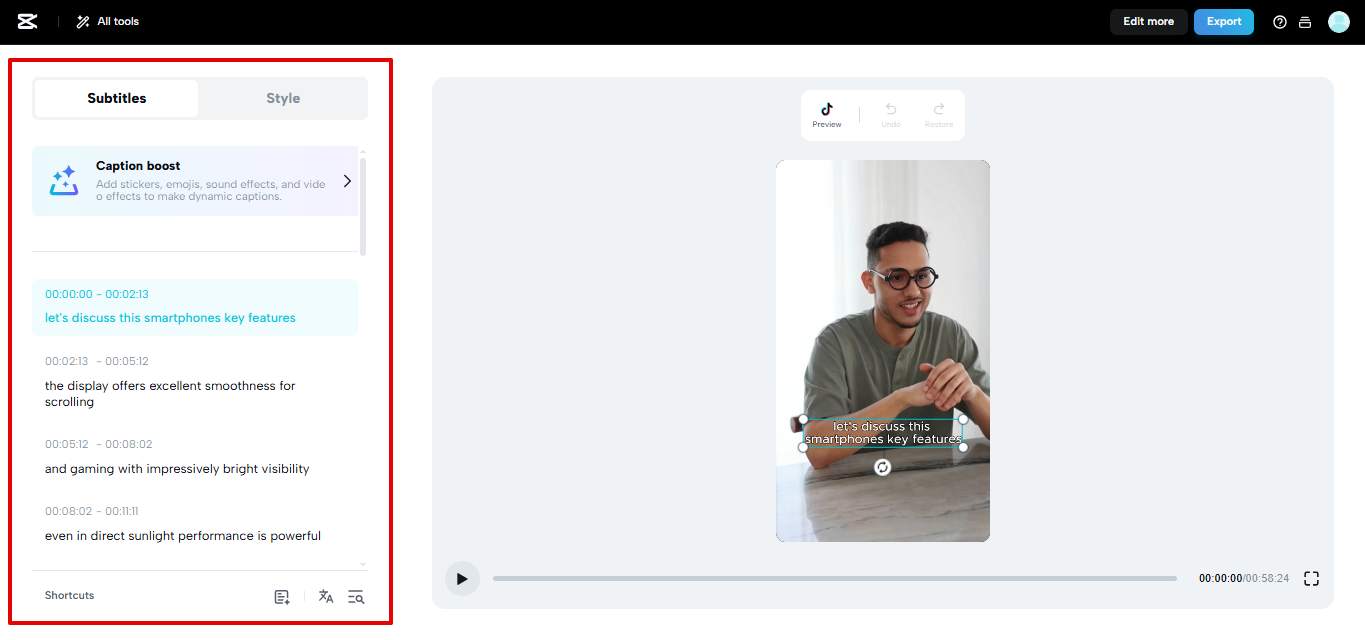 CapCut Web에서 자막 편집하기