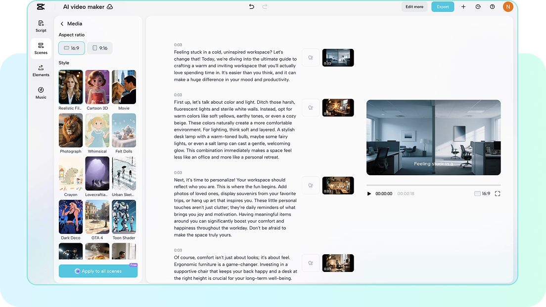  CapCut AI video maker converting scripts to videos