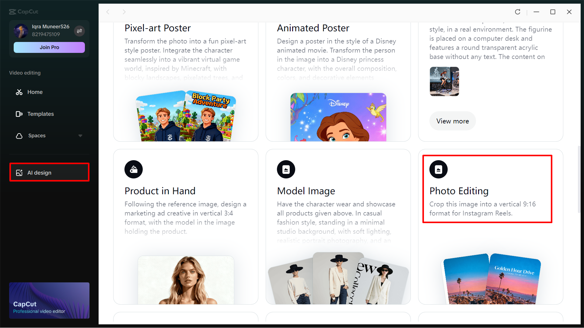 Accessing AI design in the CapCut desktop video editor