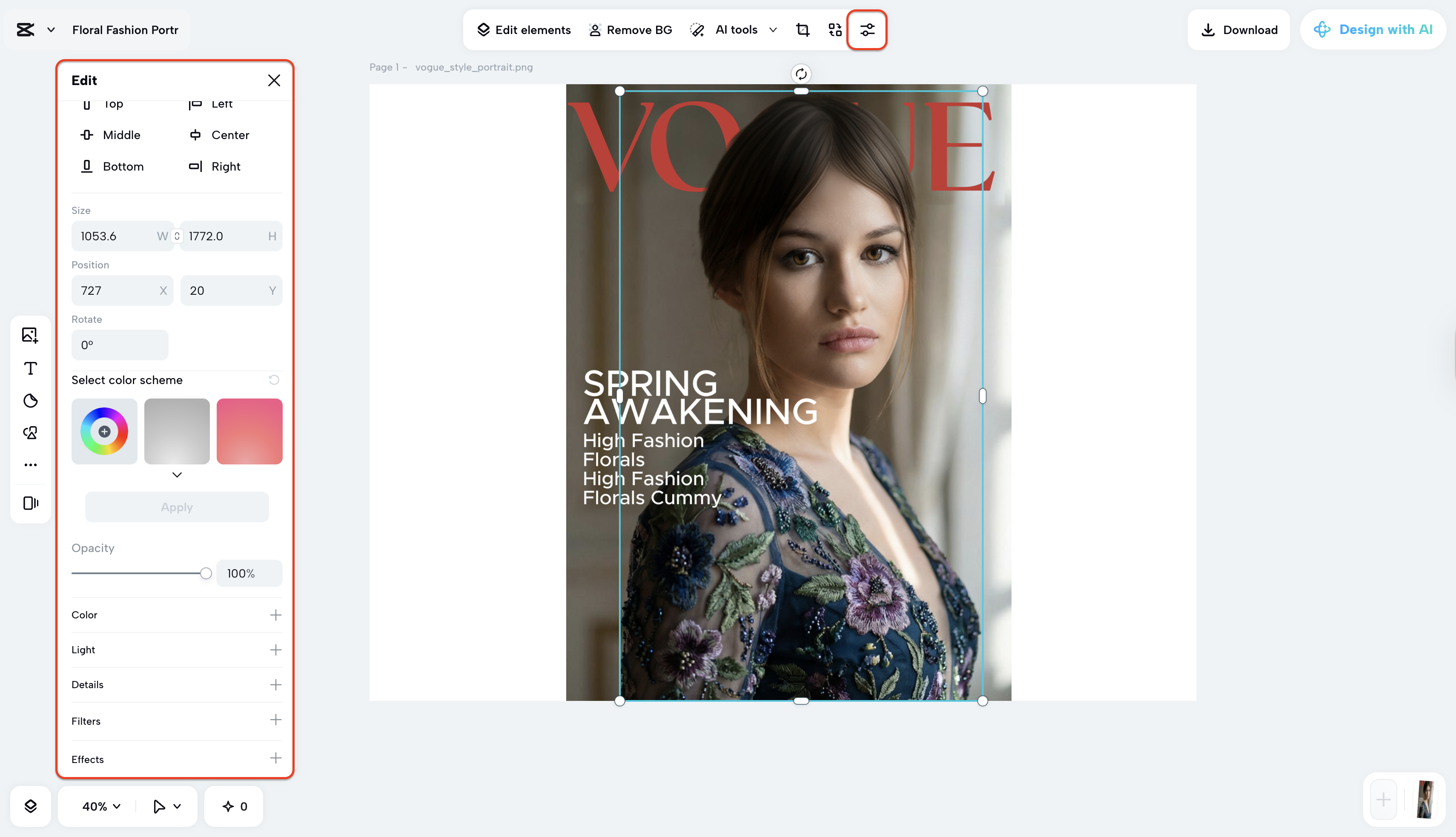 Adjust the color, brightness of your Vogue cover