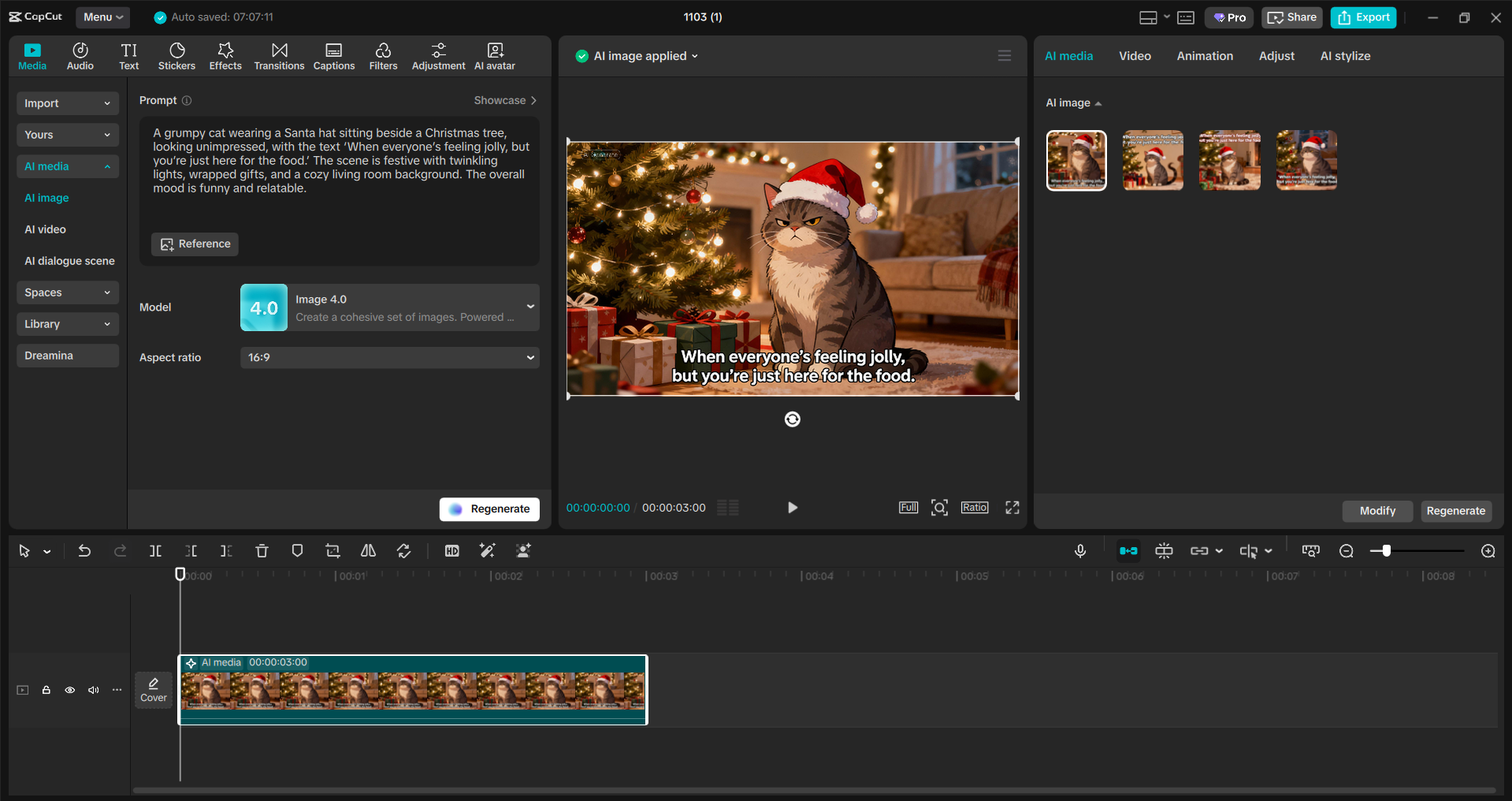 Interface of the CapCut desktop video editor - an easy way to generate Christmas Eve memes