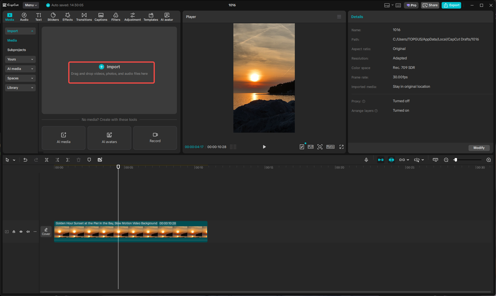Import the video clip
