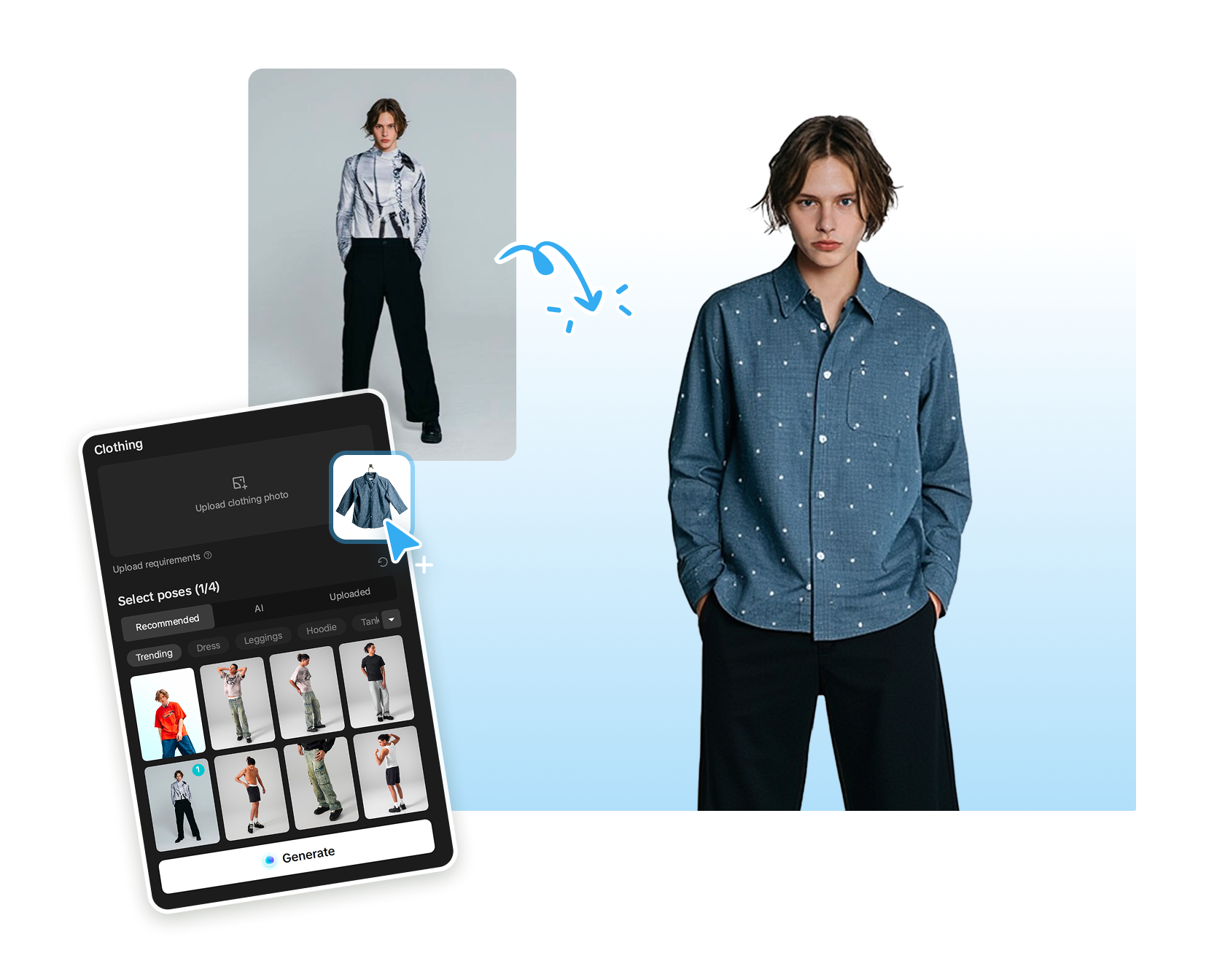 CapCut outil d'essai virtuel de vêtements alimenté par IA pour la présentation de produits