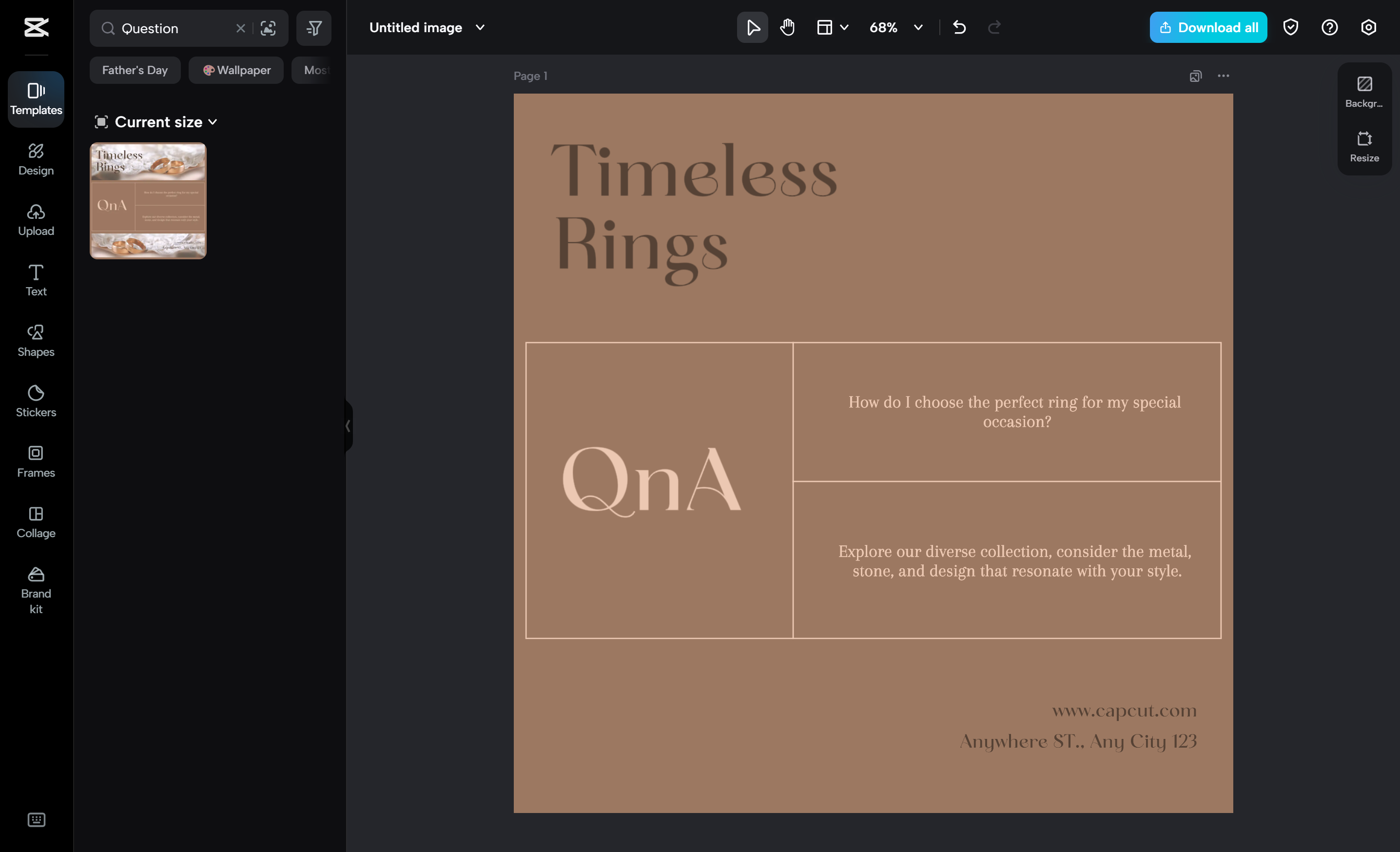 Use "Fashion Industry Rings Product Display Instagram Post question and answer minimalist style" in CapCut.