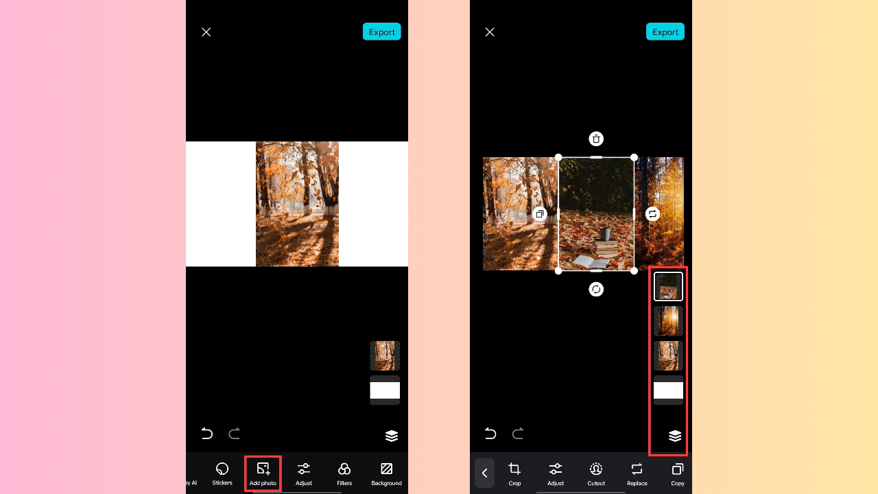 Add photo and adjust layers
