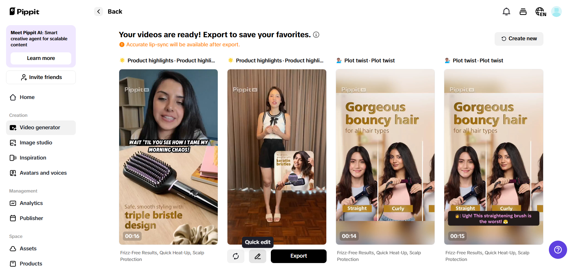 I-preview ang mga nagawang video at piliin ang Mabilis na pag-edit