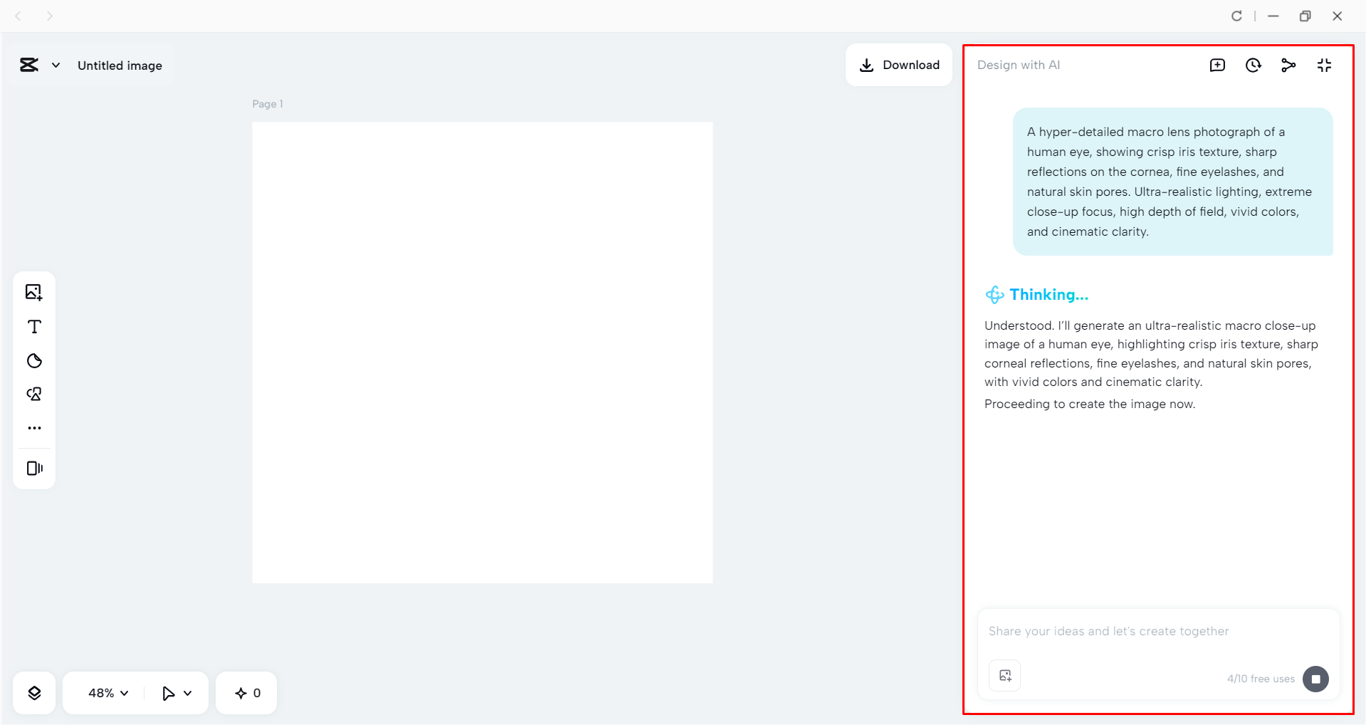 Generating a macro lens shot with CapCut's AI design