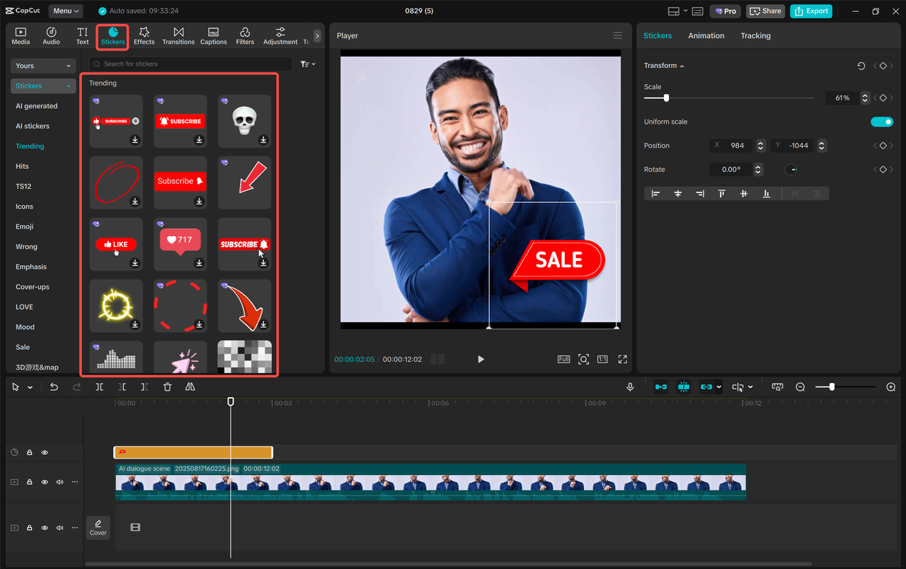 Customizing the dialogue scene with the CapCut desktop video editor
