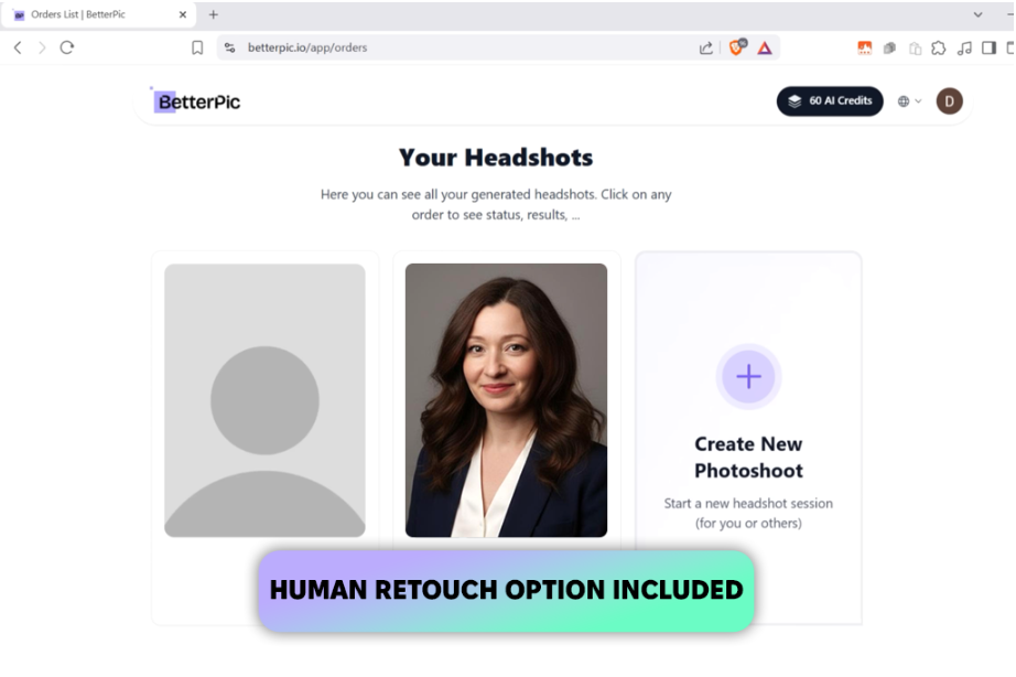 Interface of BetterPic - one of the best AI headshot generator