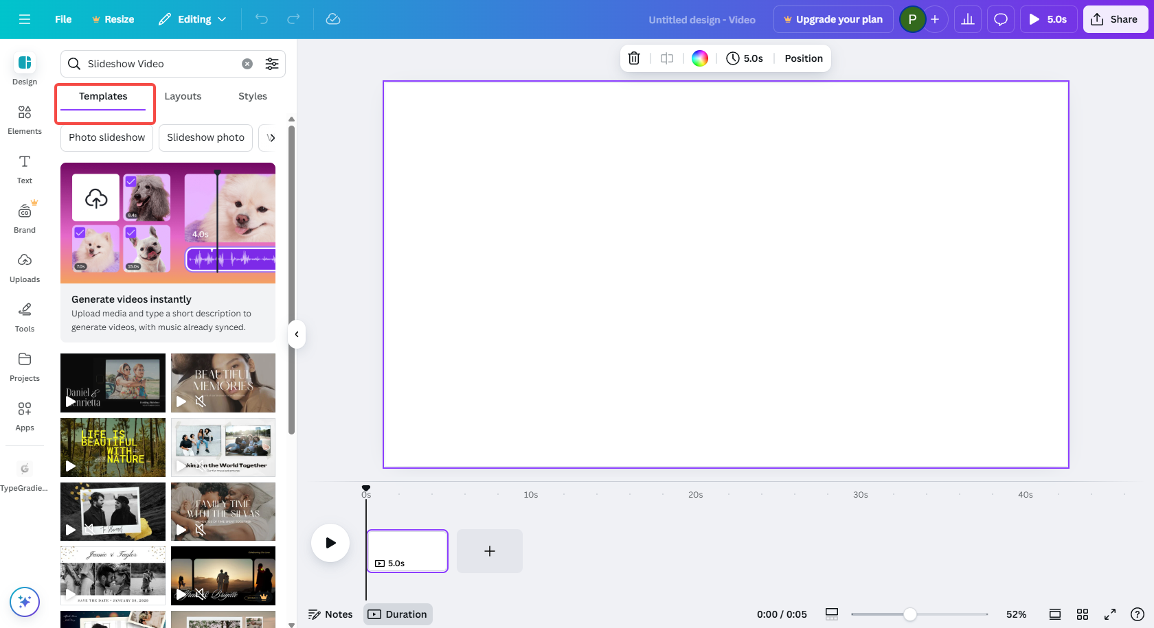 Select a slideshow template