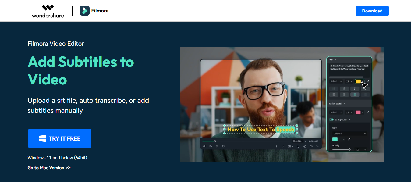 Filmora 的 AI 字幕生成器