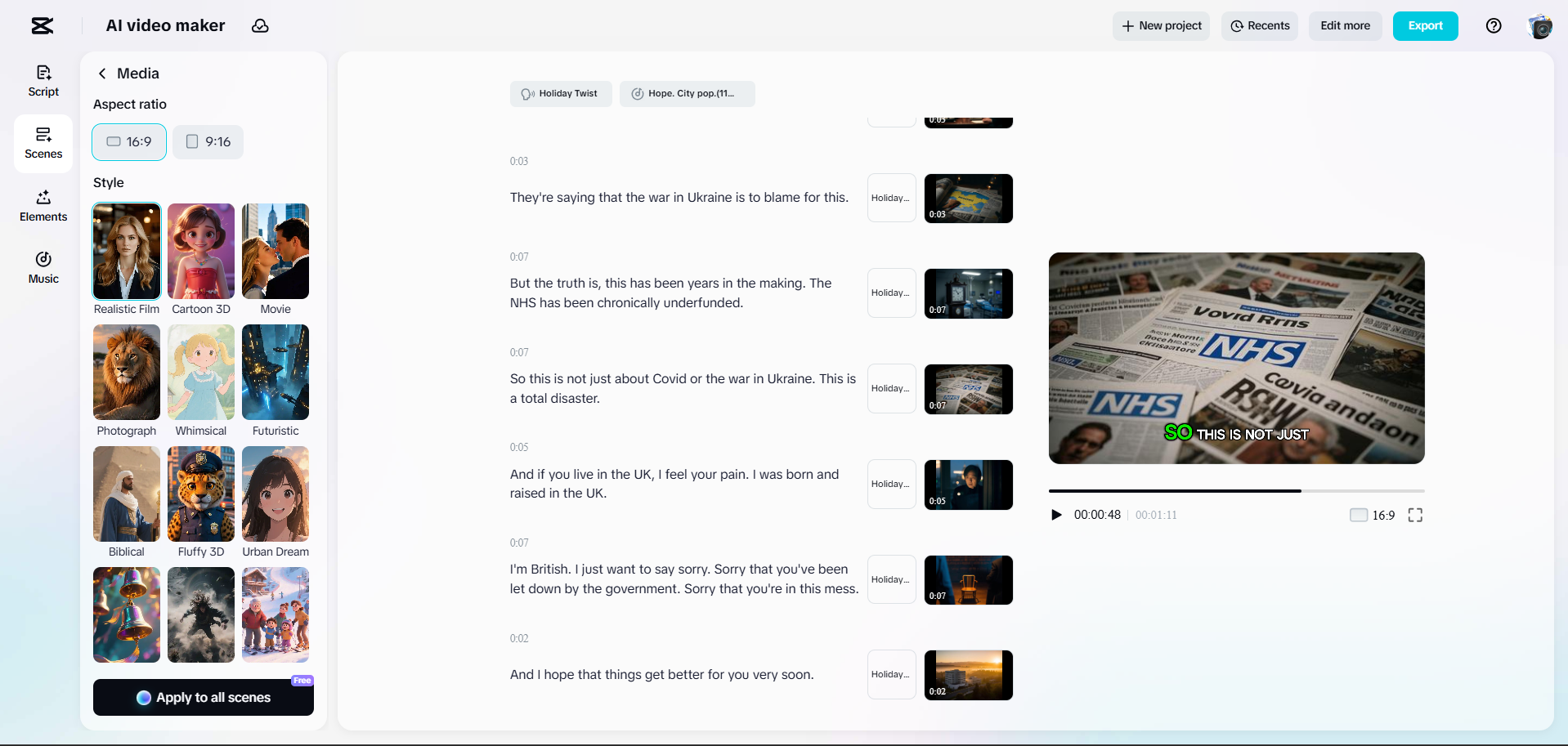Interface of CapCut Web - the best AI anchor generator