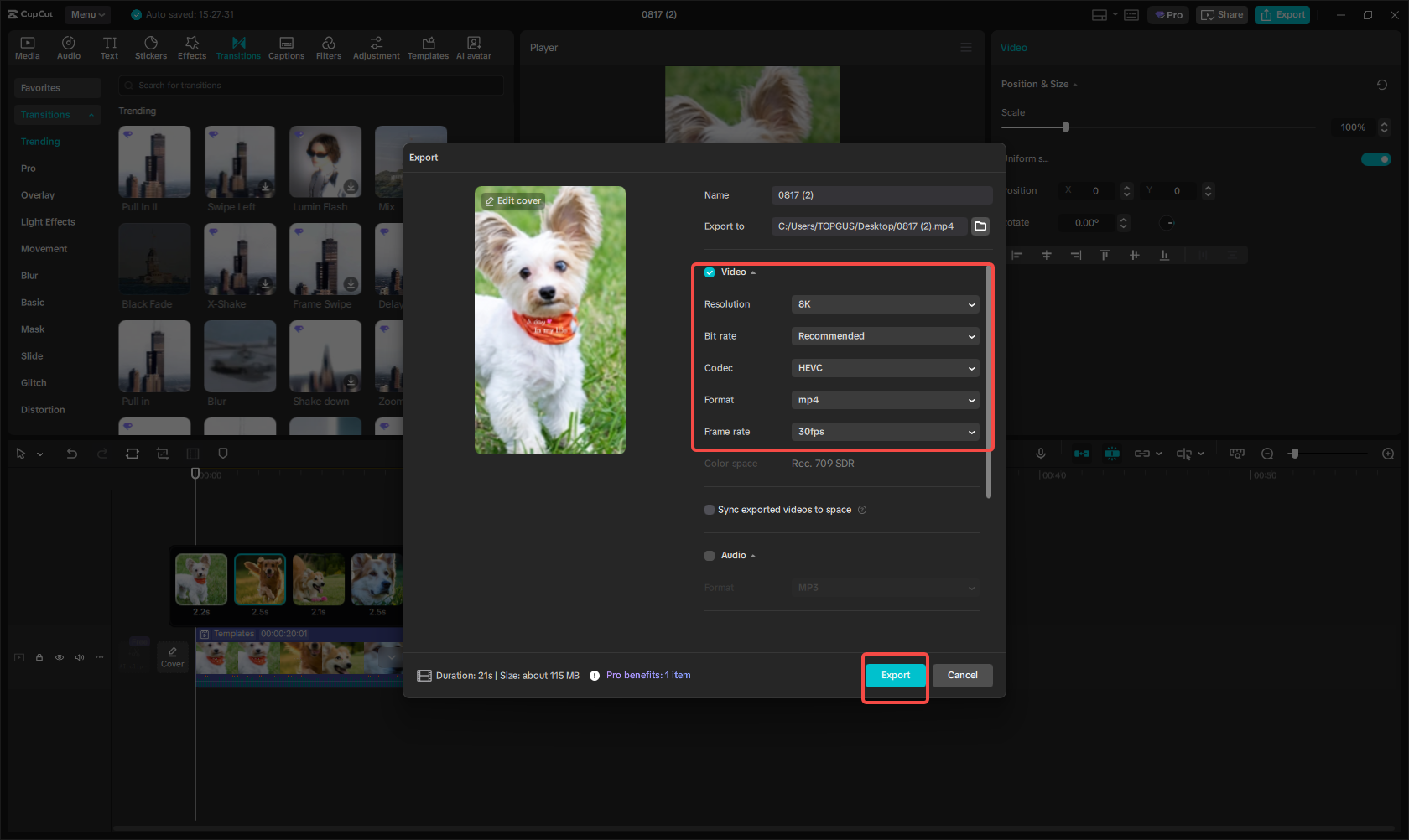 Exporting the Instagram Story template from CapCut