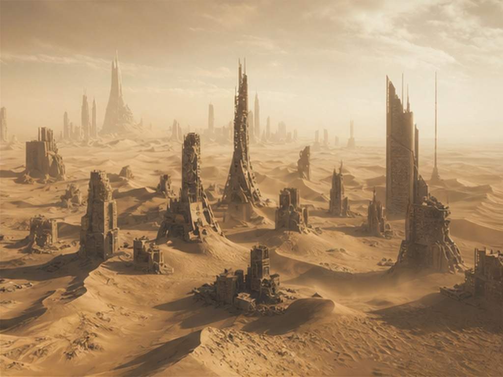 Zerstörte Stadt AI Prompts Prompt Beispiel 3 - Sand-verschüttete Skyline