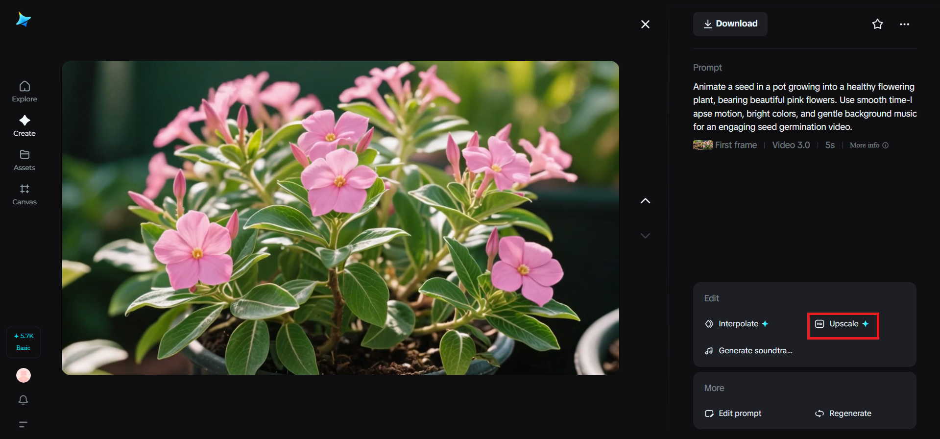 Upscale feature in Dreamina