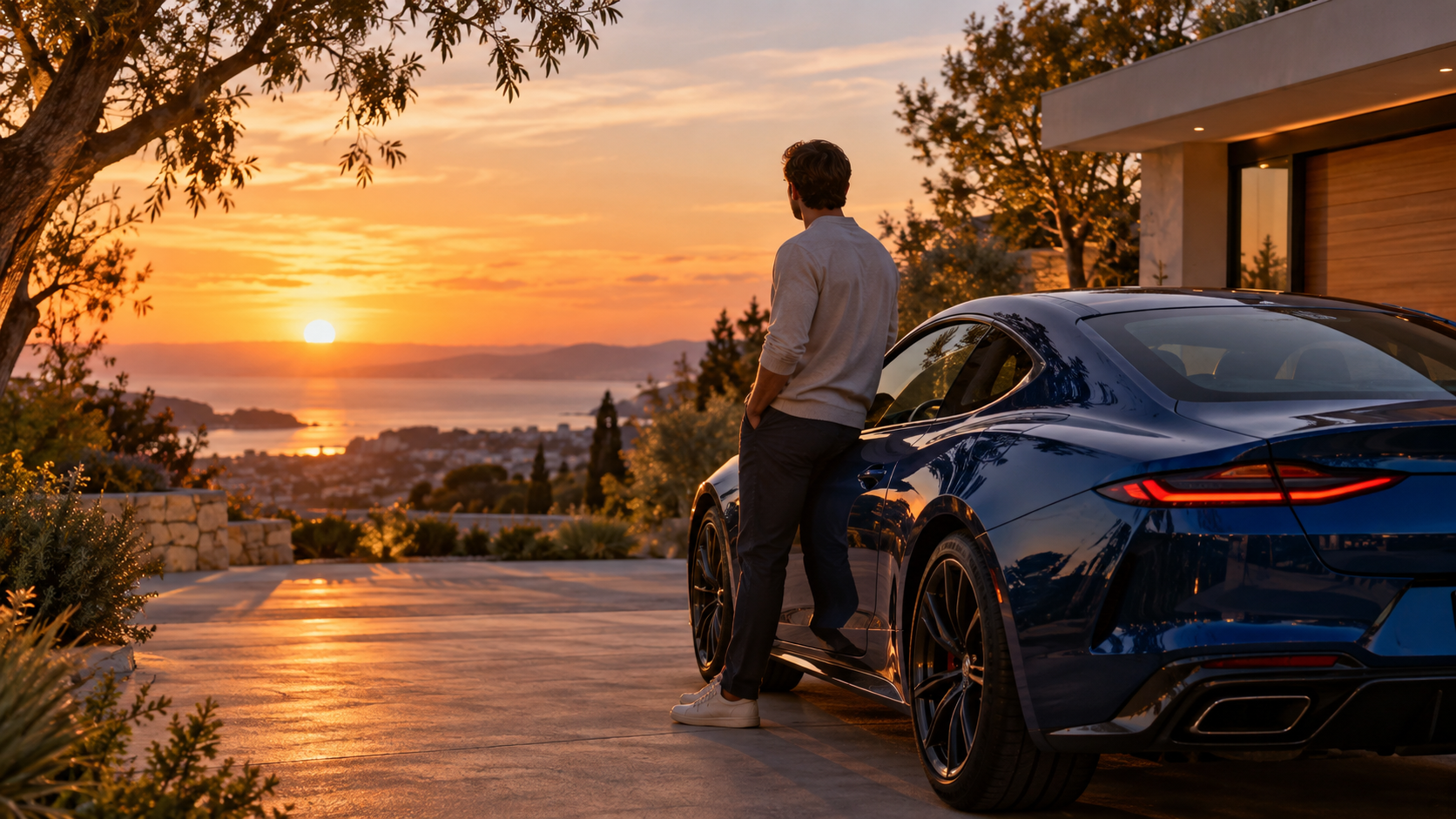 Sunset Driveway Dream-Car Moment example for how to make unforgettable video