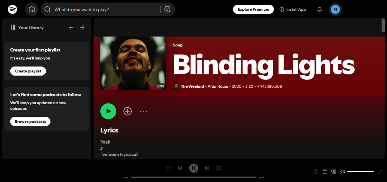 Interface of Blinding Lights - minden idők egyik legtöbbet streamelt Spotify dala
