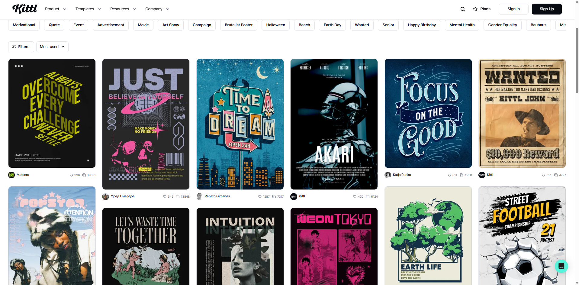 Interface of Kittl - another resource for free poster templates