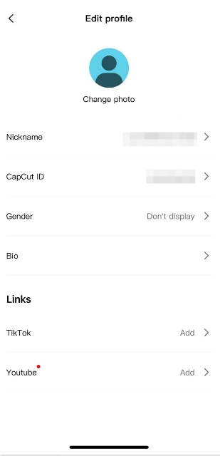 Edit profile in CapCut