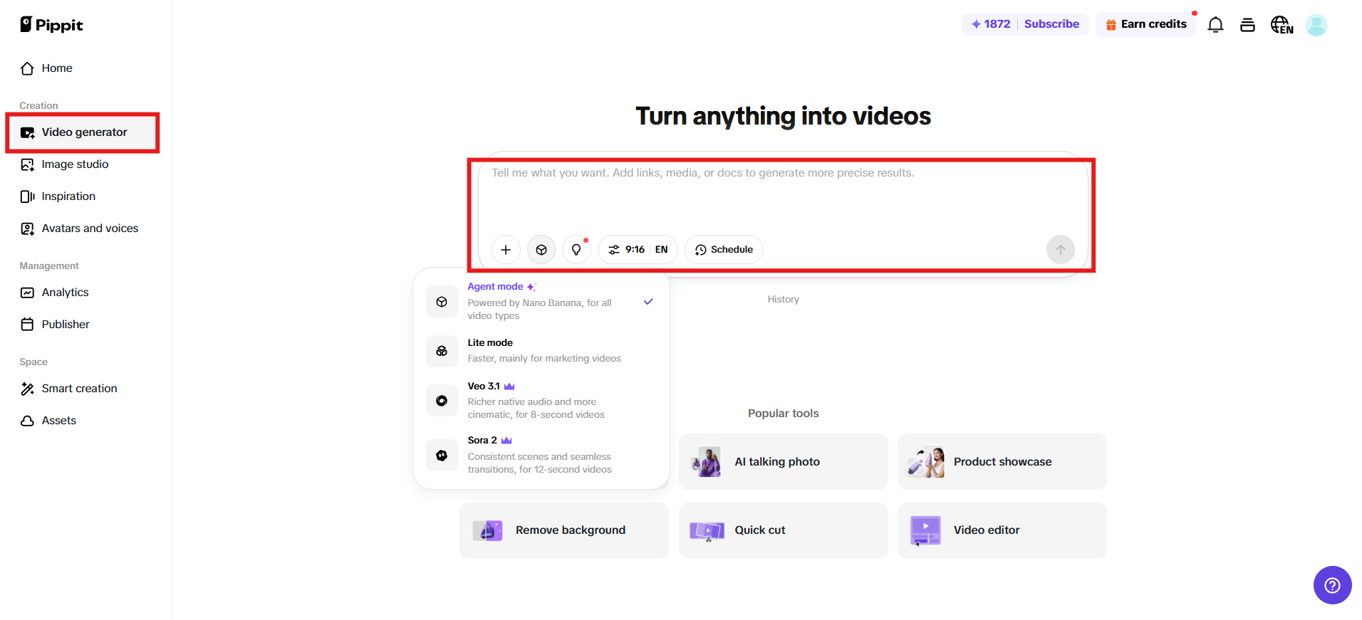 Navigate to Video generator