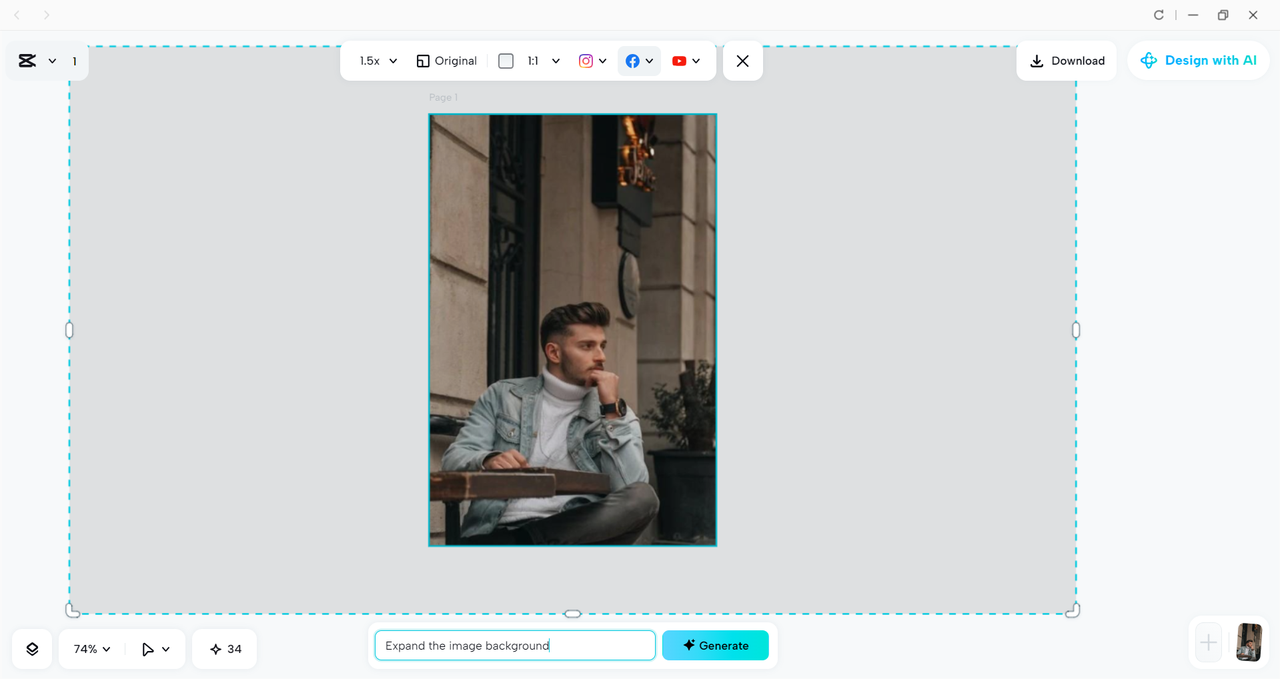 Interface of the CapCut desktop video editor - an alternative way to expand images 