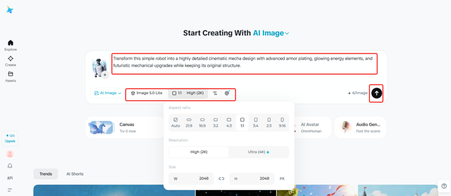 Création de l'art IA mecha dans Dreamina