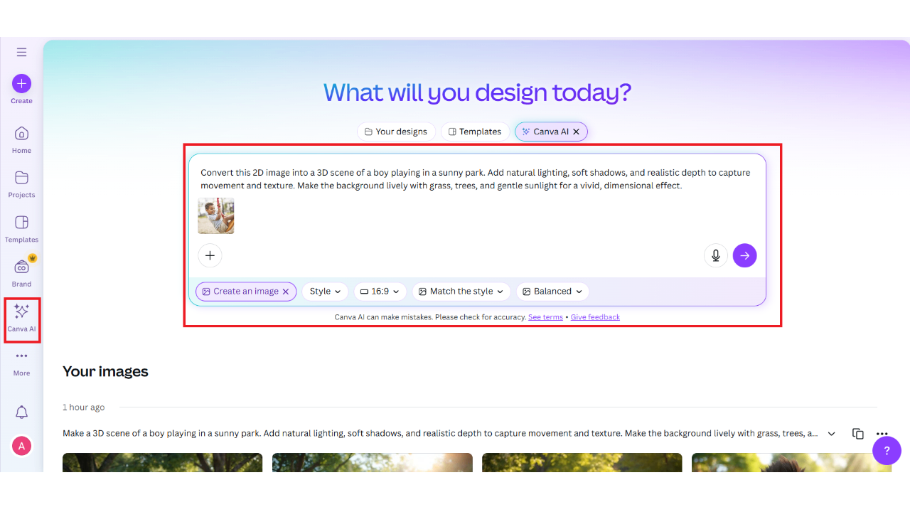 Upload your image and set a prompt