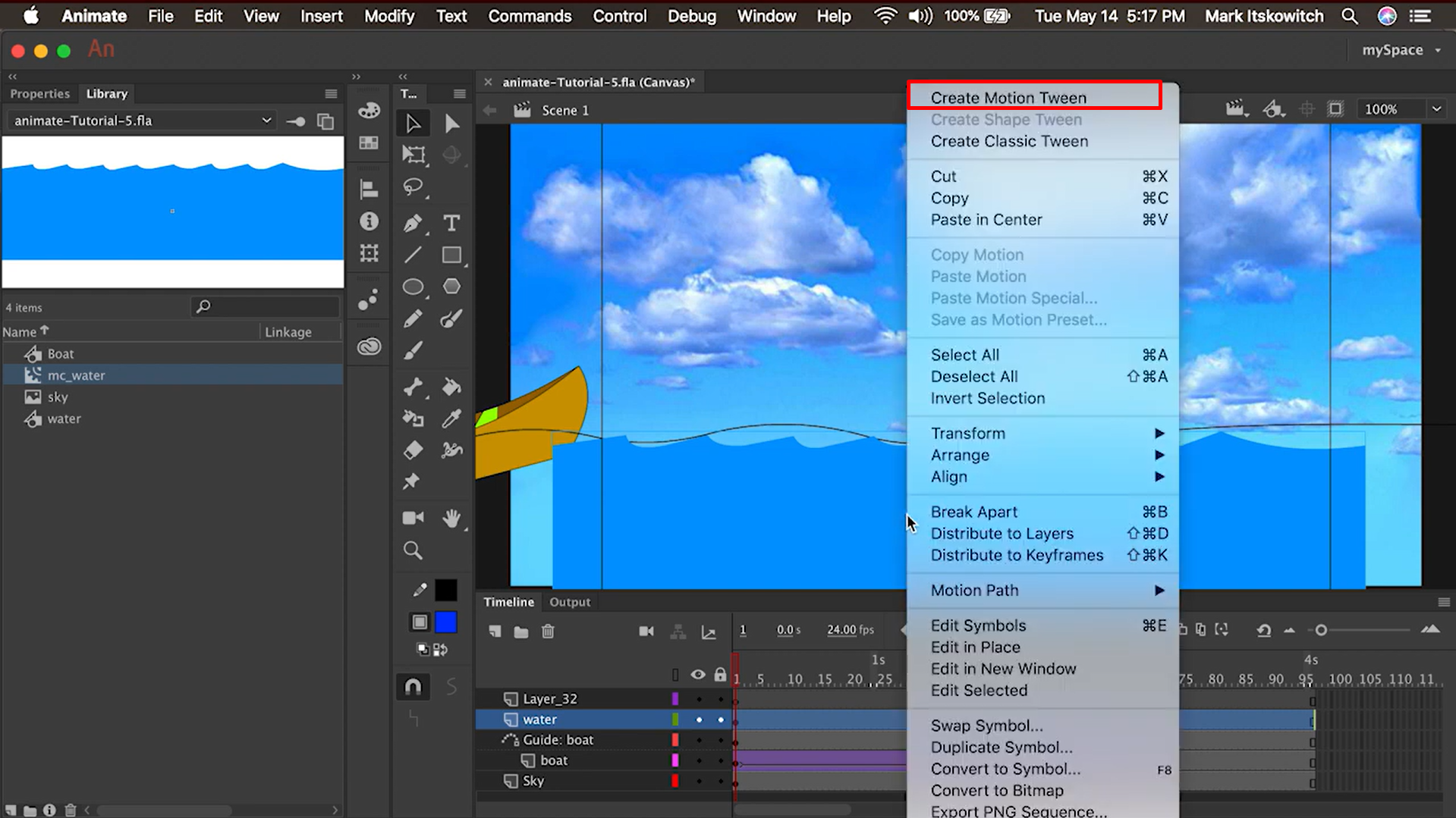 Create a motion tween in Adobe Animate CC