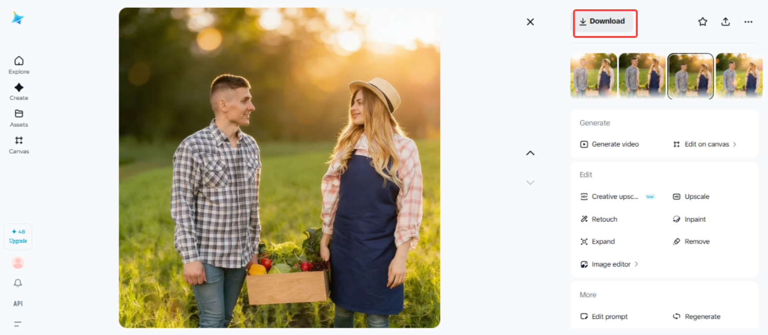 Scaricare la foto a Dreamina