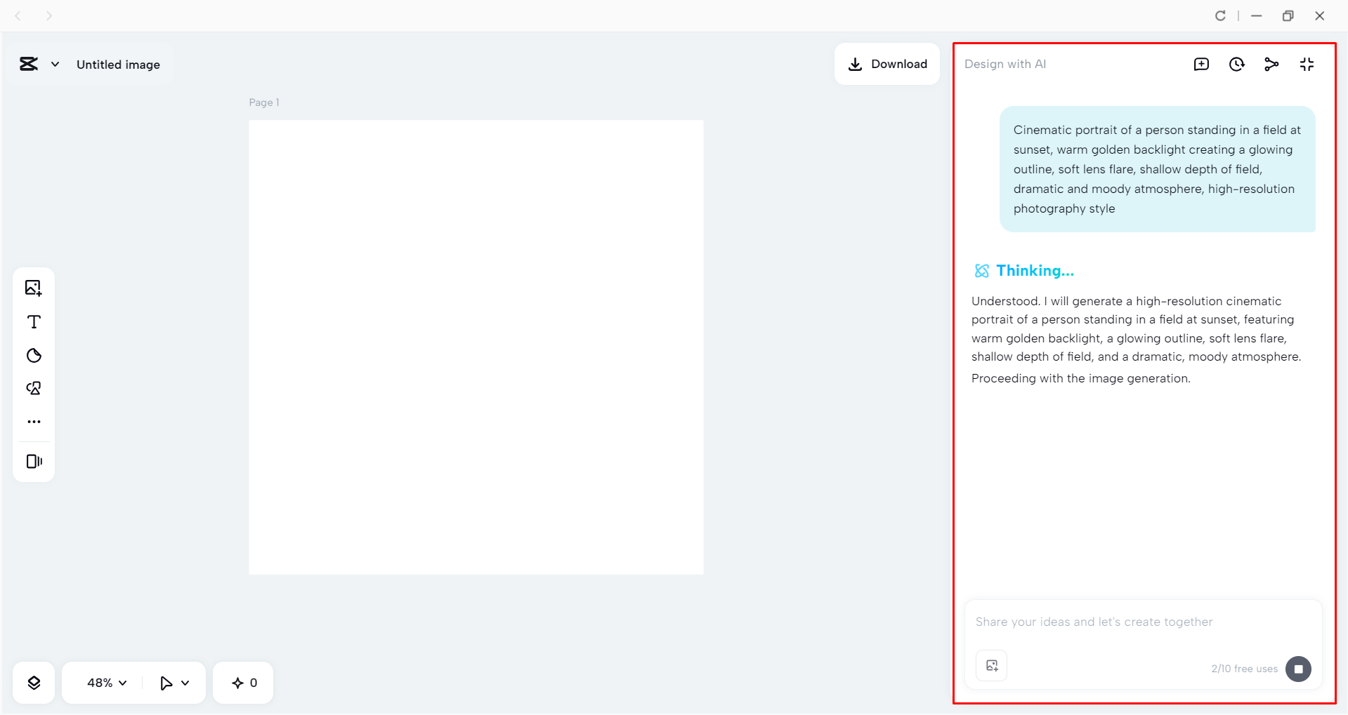 Generating an image with a backlight effect in the CapCut desktop video editor