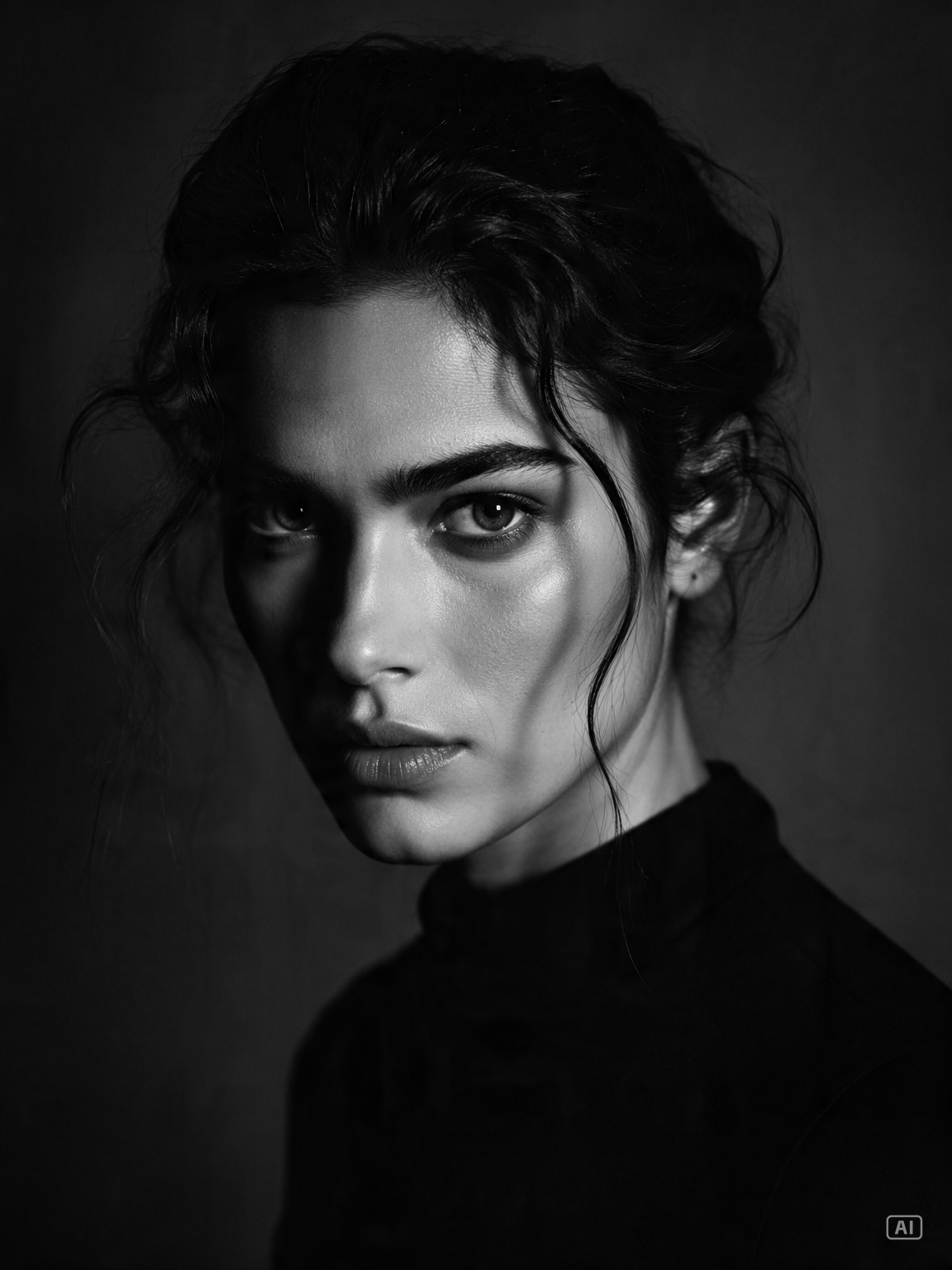 AI black and white self-portrait generated by Pippit