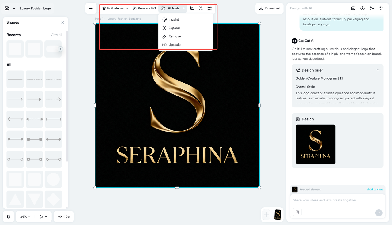 Edit the logo design using different elements
