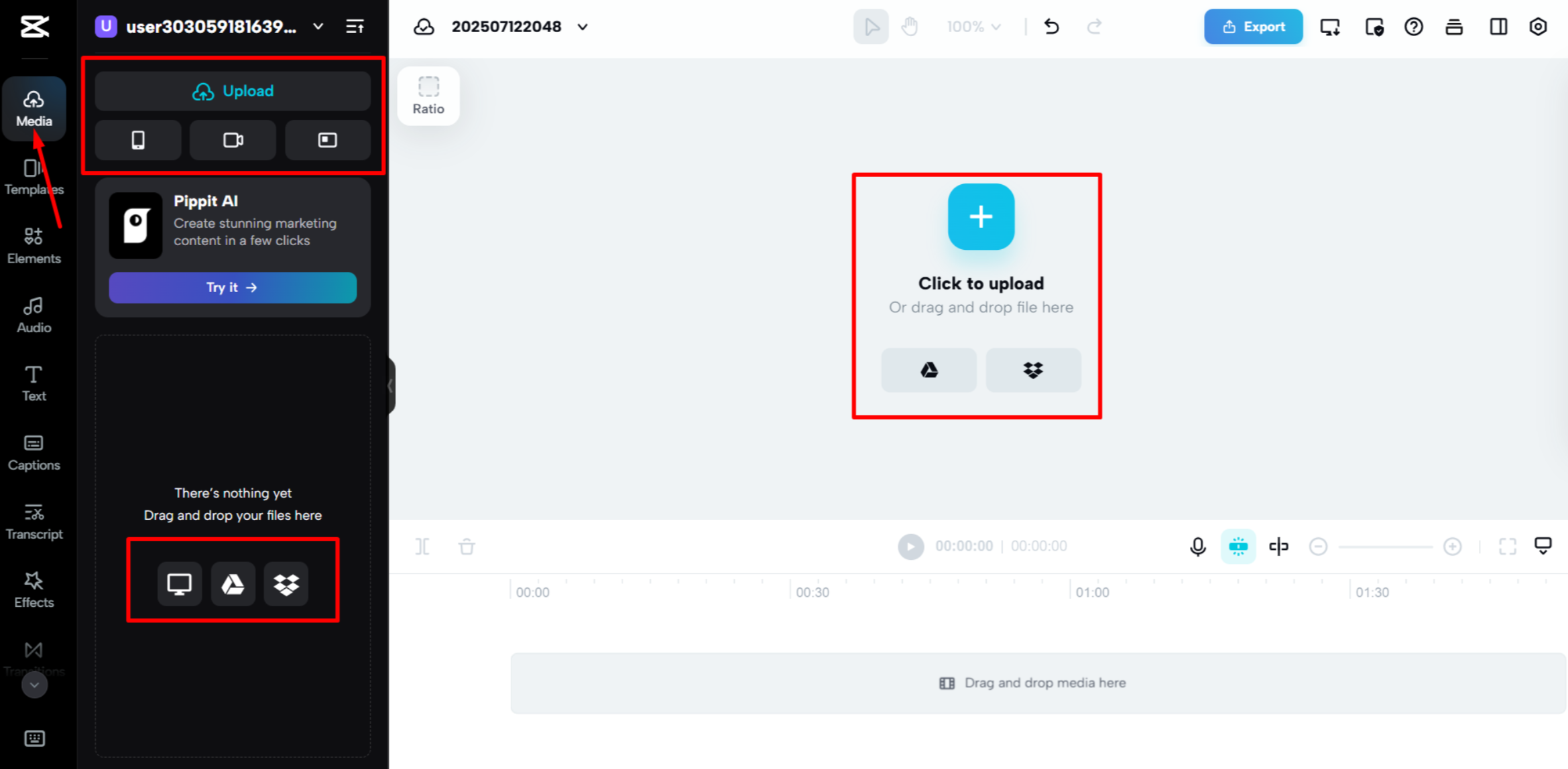 在 CapCut Web 上匯入影片