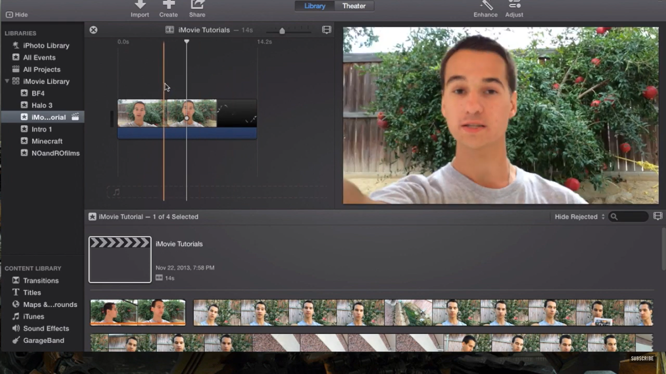 Выбор аудиоклипов в iMovie