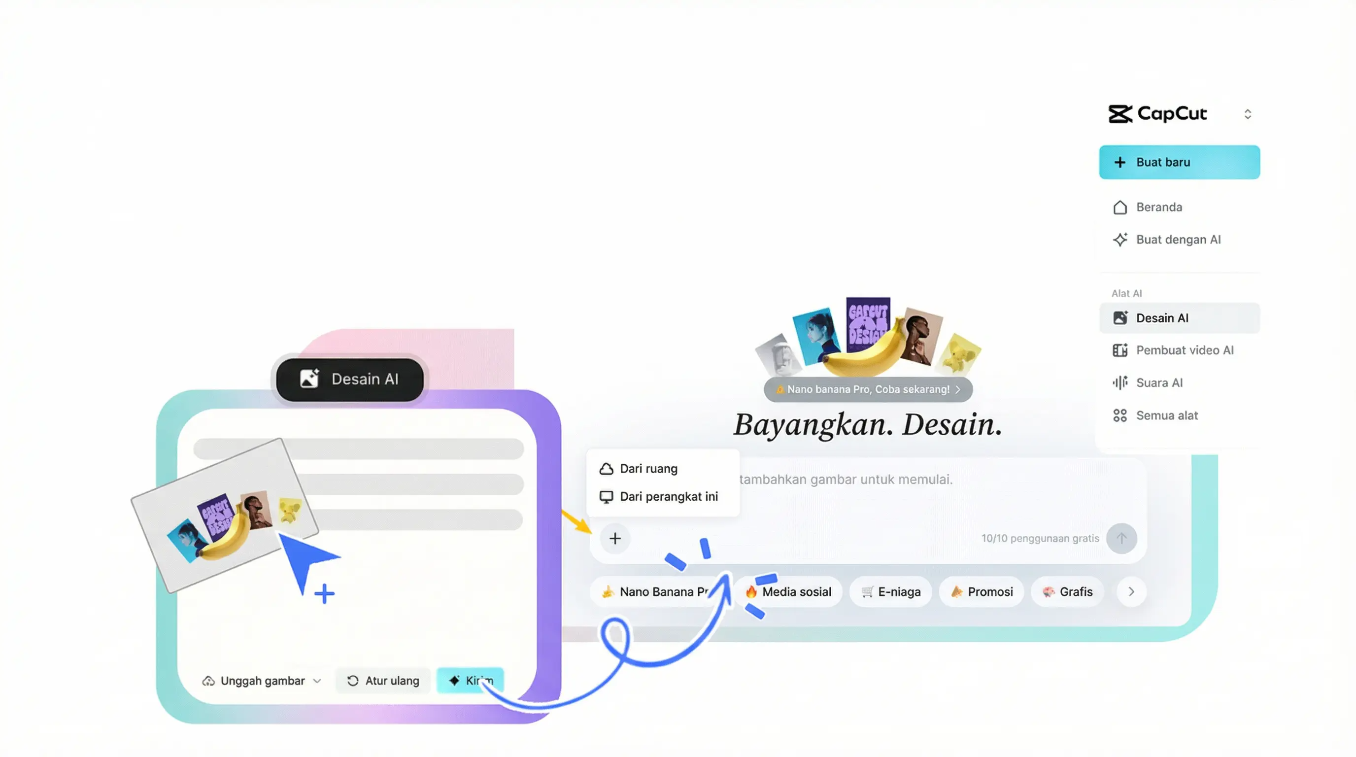 Unggah gambar produk dan desain