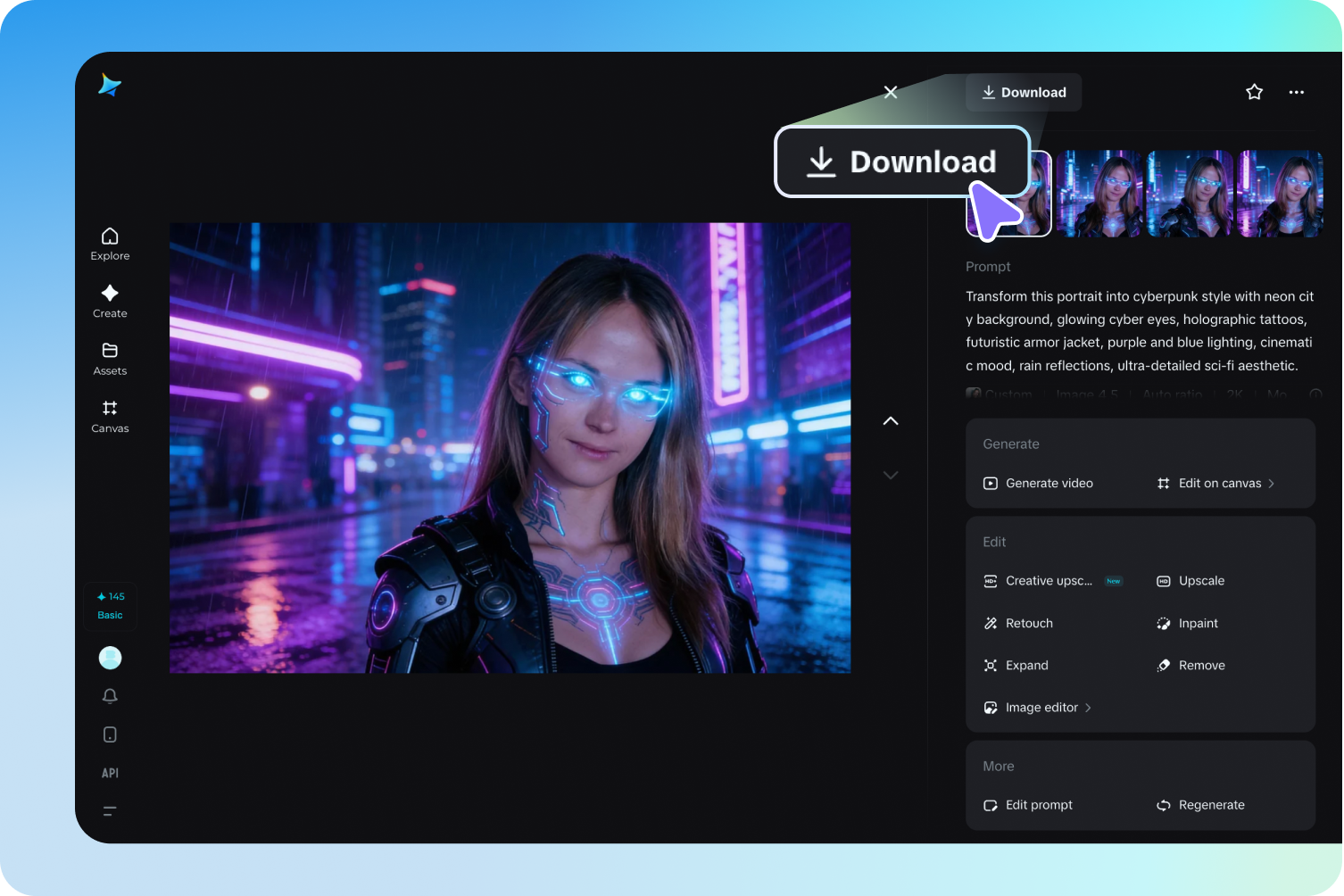 サイバーパンクAIのアートワークを編集してダウンロードする