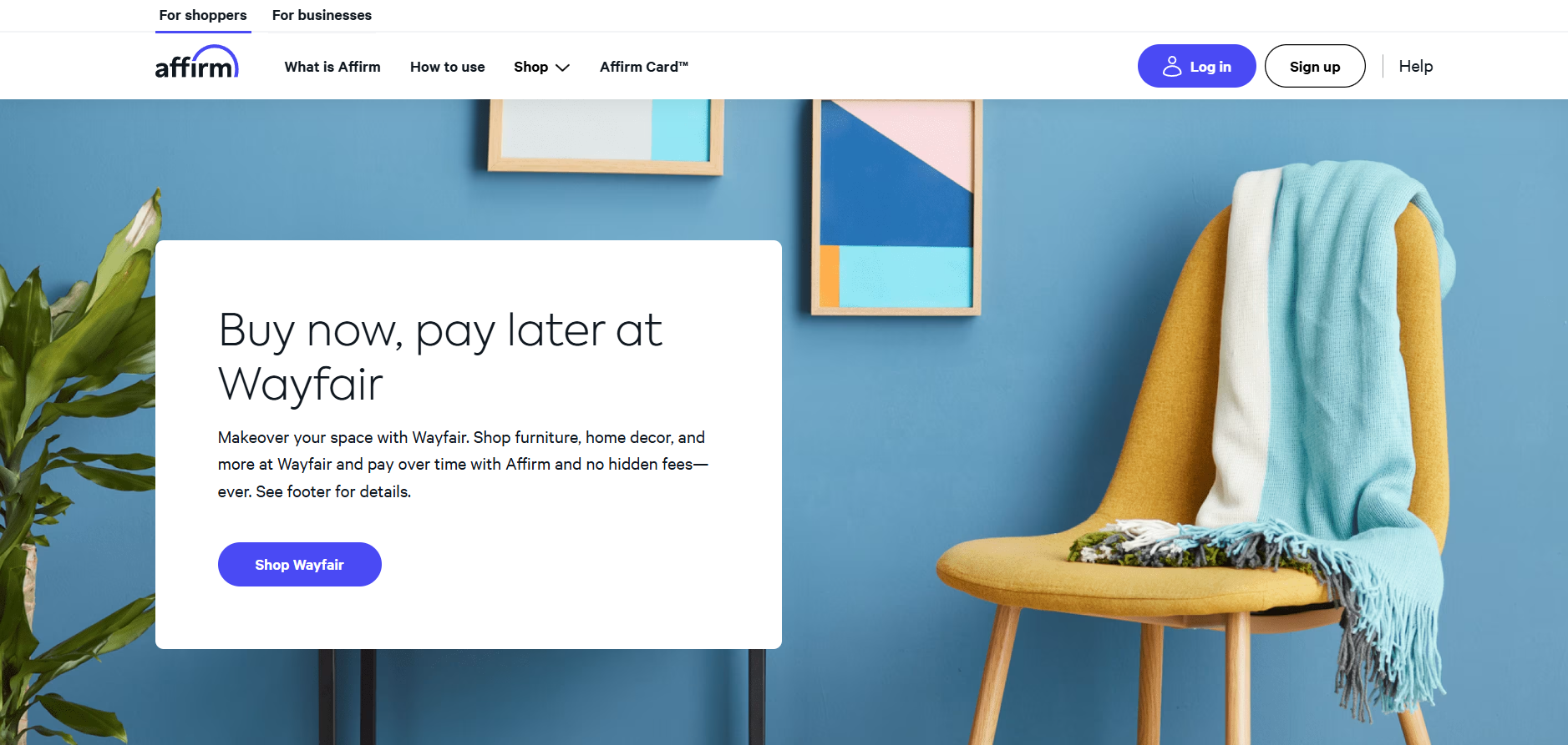 Wayfair (via Affirm) página inicial